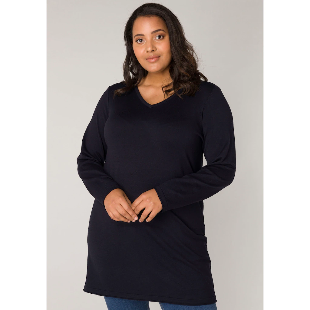 Base Level Curvy V-Ausschnitt-Pullover »BAS-ANINE-LONG« Feinstrick-Qualität