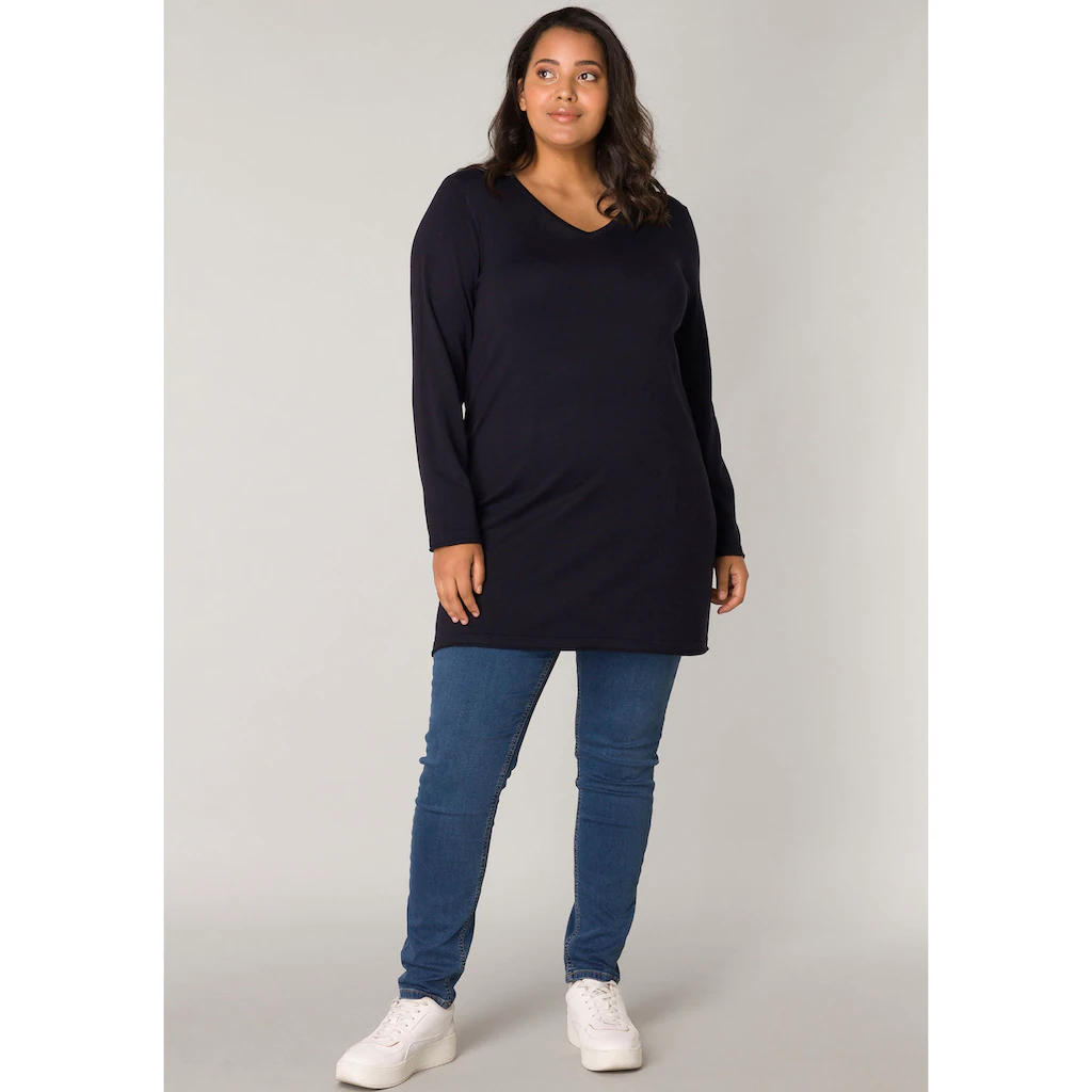 Base Level Curvy V-Ausschnitt-Pullover »BAS-ANINE-LONG« Feinstrick-Qualität