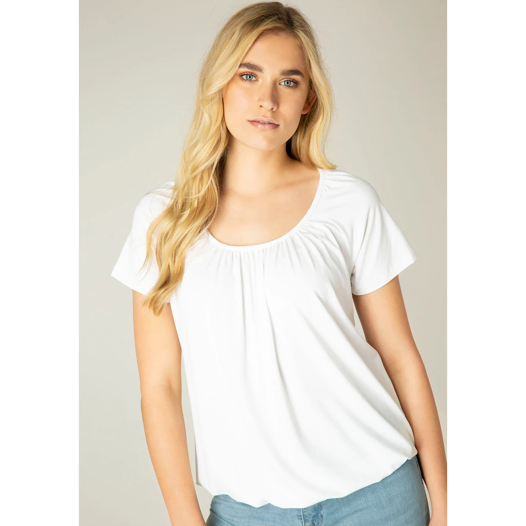 Base Level T-Shirt »Yona« mit Raffung am Ausschnitt und elastischem Bund