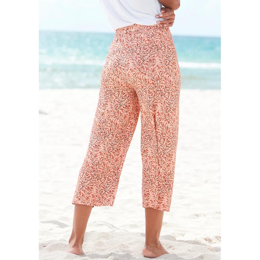 Beachtime Culotte (mit Bindegürtel) Mit Blätterdruck Und Bindeband Luftig-leichte Sommerhose