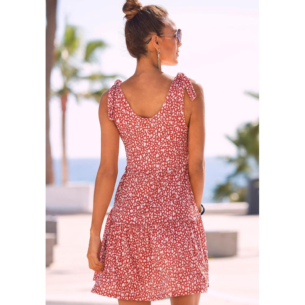 Beachtime Druckkleid Mit Modischen Volants Lockere Passform Sommerleid Strandkleid