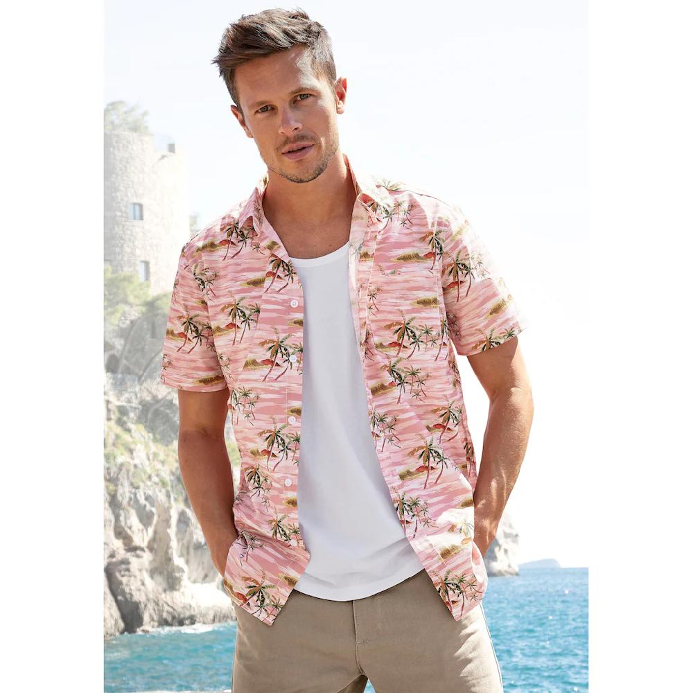 Beachtime Hawaiihemd »Regular Fit« Kurzarm Freizeithemd Mit Palmenprint Reine Baumwolle