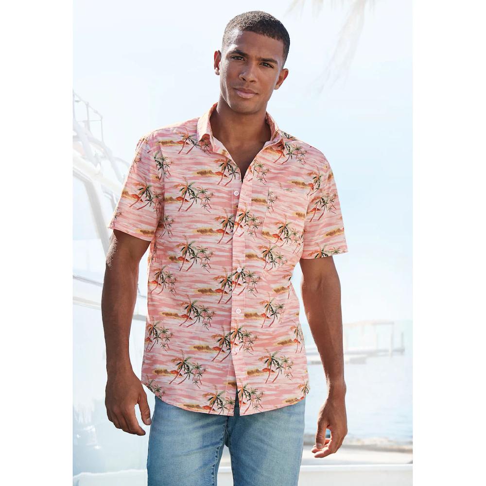 Beachtime Hawaiihemd »Regular fit« Kurzarm Freizeithemd mit Palmenprint reine Baumwolle