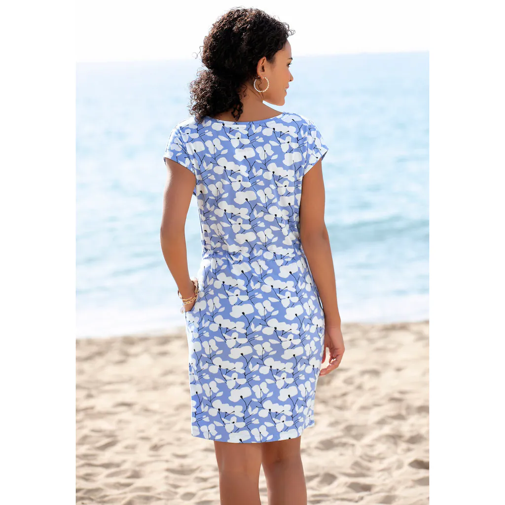 Beachtime Jerseykleid Mit Blumenmuster Und Taschen Sommerkleid Aus Baumwoll-Mix