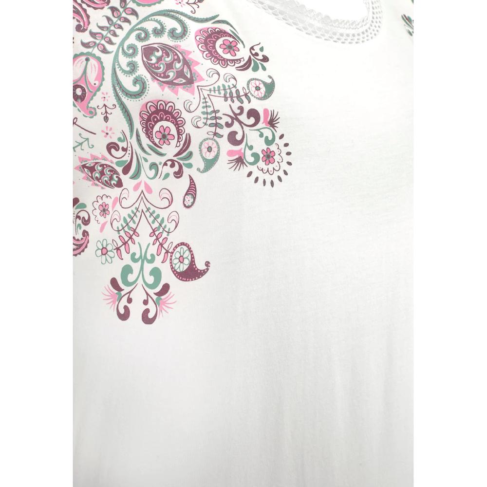 Beachtime Kurzarmshirt »mit Print Und Zarter Spitze Am Ausschnitt« Aus Weicher Viskose-Baumwoll-Qualität