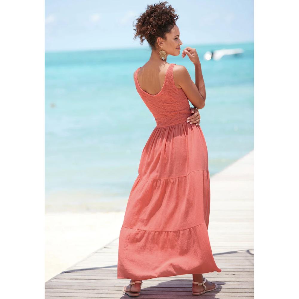 Beachtime Maxikleid Aus Gewebter Baumwolle Sommerkleid Mit Gestuftem Rock