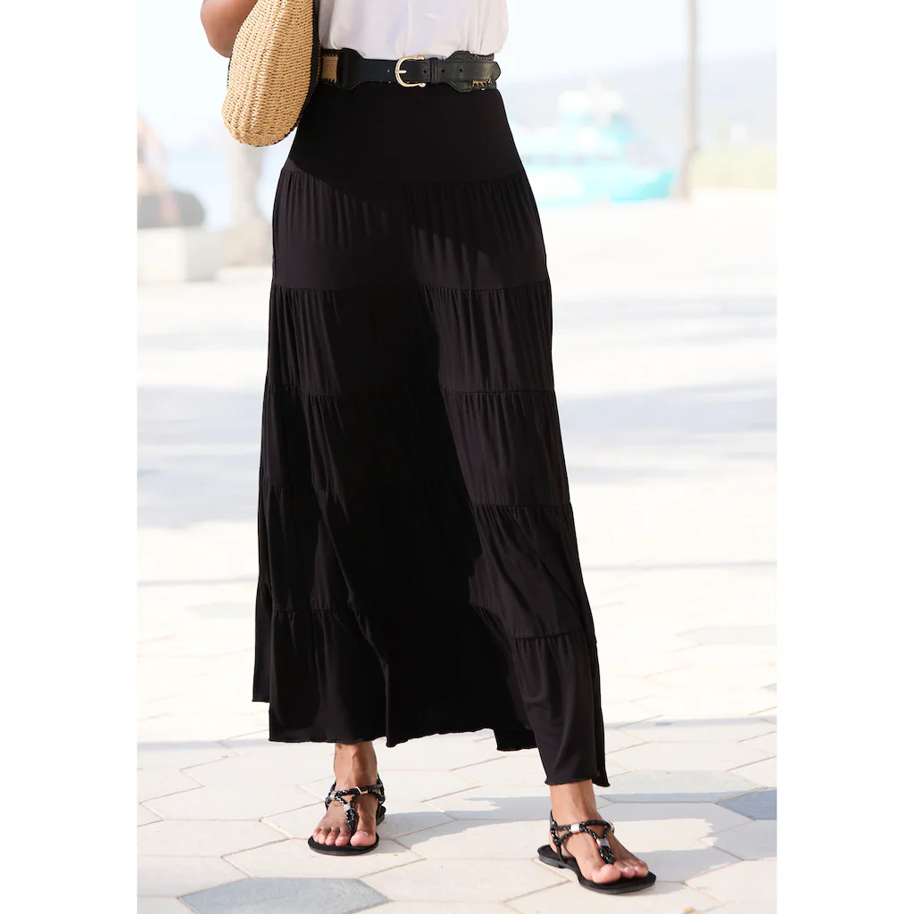 Beachtime Maxirock mit Volants elastischer Jerseyrock Strandrock