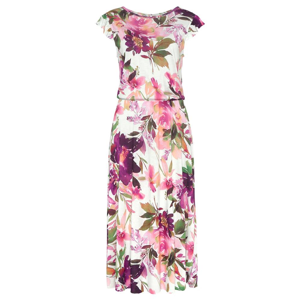 Beachtime Midikleid Mit Blumendruck Und Gummizug Sommerkleid Strandkleid
