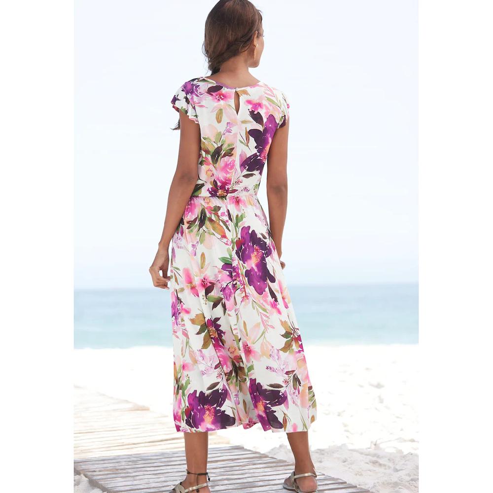 Beachtime Midikleid Mit Blumendruck Und Gummizug Sommerkleid Strandkleid