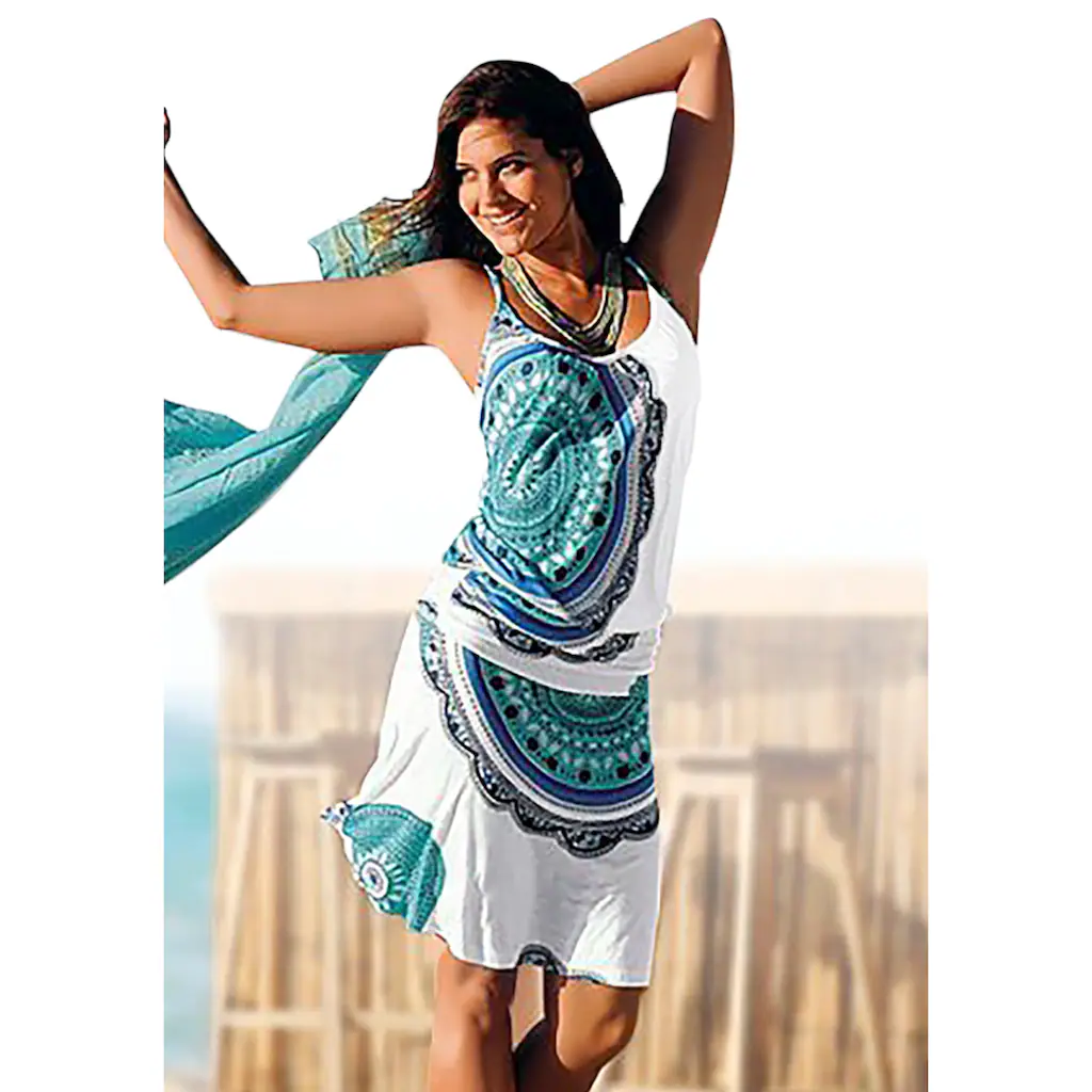 Beachtime Strandkleid mit Alloverprint und verstellbaren Trägern Sommerkleid Jerseykleid