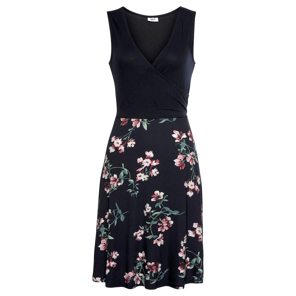 Beachtime Strandkleid Mit Bedrucktem Rockteil Sommerkleid In Wickeloptik Jerseykleid