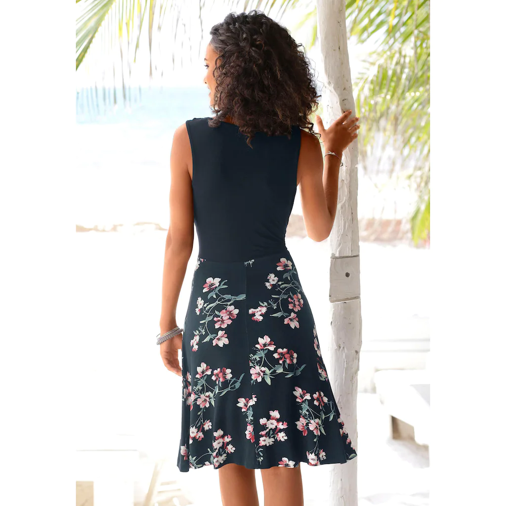 Beachtime Strandkleid Mit Bedrucktem Rockteil Sommerkleid In Wickeloptik Jerseykleid