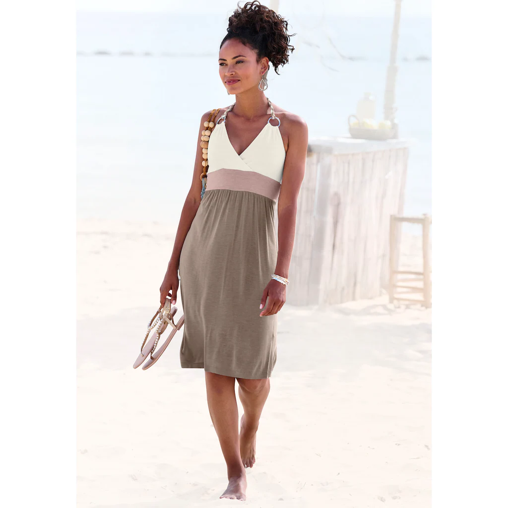 Beachtime Strandkleid mit Color-Blocking-Optik Neckholderkleid Minikleid