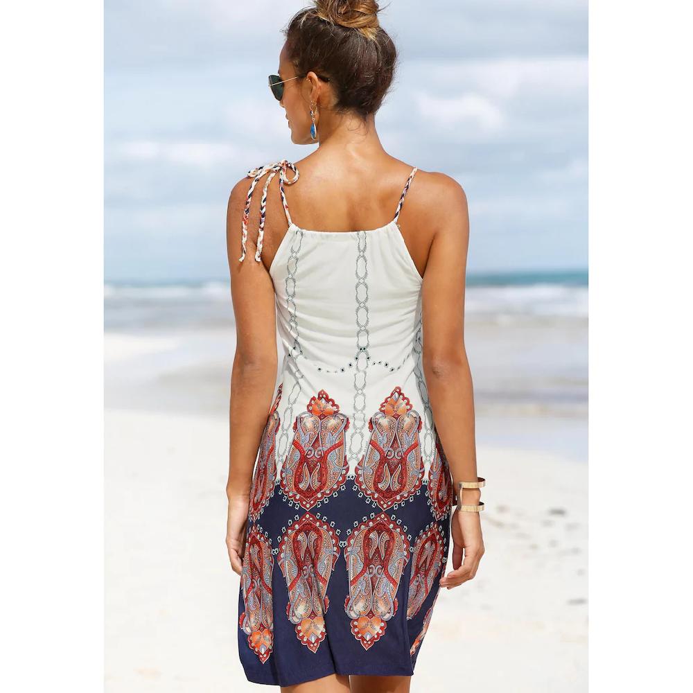 Beachtime Strandkleid Mit Geflochtenen Trägern Im Alloverdruck Kurzes Sommerkleid