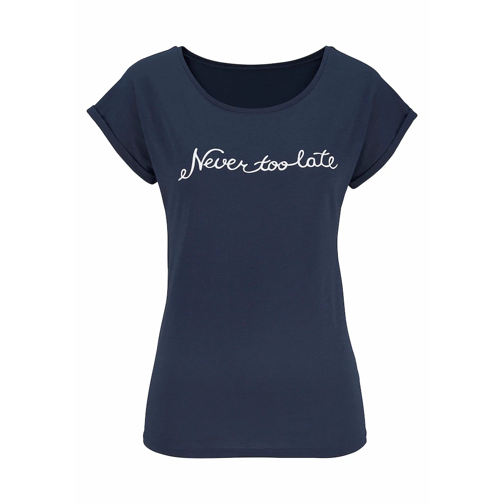 Beachtime T-Shirt »mit Frontdruck "Never Too Late"« Aus Weicher Baumwoll-Qualität