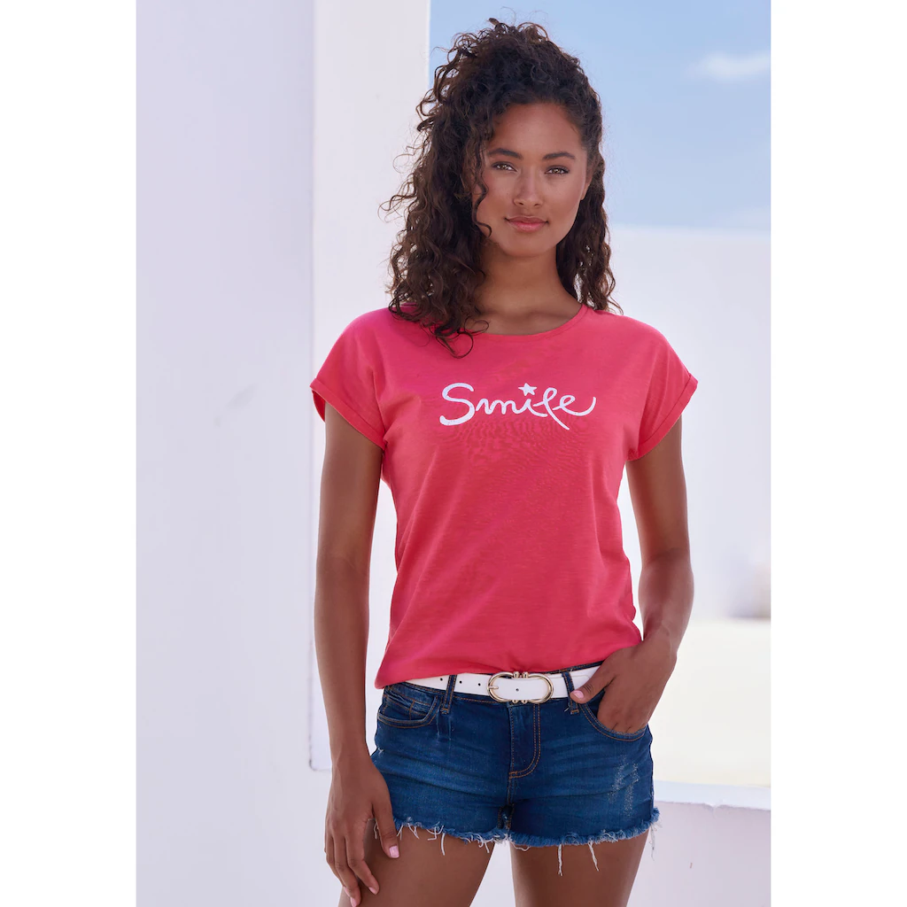 Beachtime T-Shirt »mit Frontdruck "Smile"« aus weicher Baumwoll-Qualität