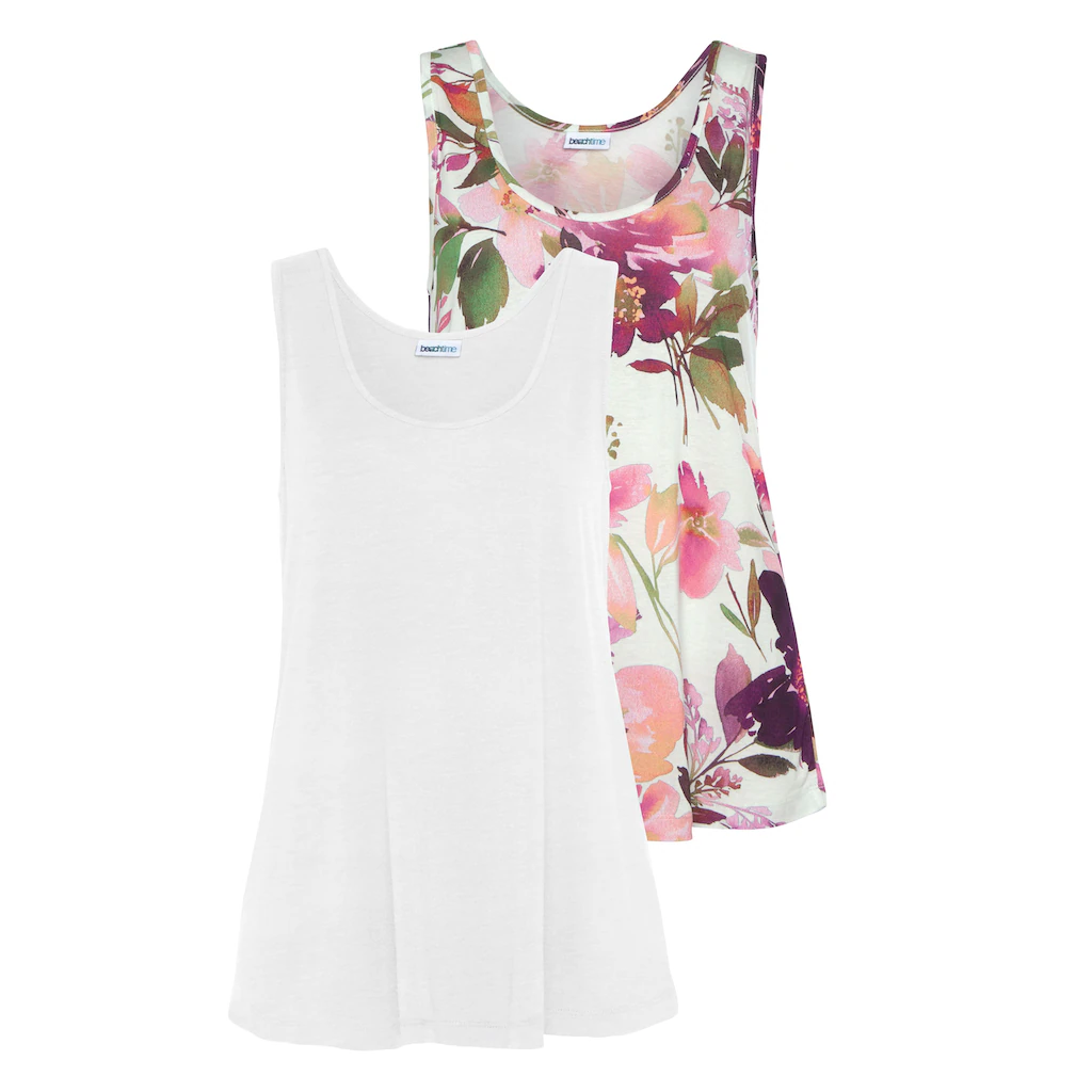 Beachtime Tanktop (2er-Pack) mit Blumendruck lockere Sommertops aus Jersey