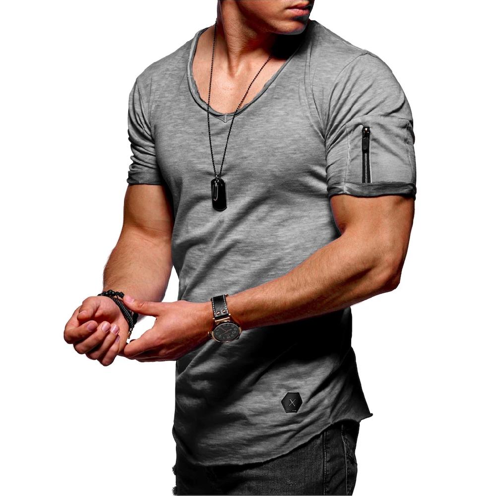 behype T-Shirt »MERTY« mit V-Ausschnitt und Armtasche ▷ bestellen