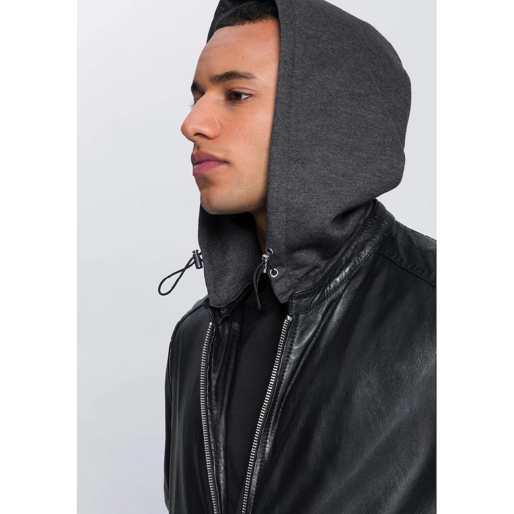 Bruno Banani Lederjacke Mit Kapuze Aus Lammnappaleder Taillierter Schnitt Mit Abnehmbarer Kapuze ▷ Für