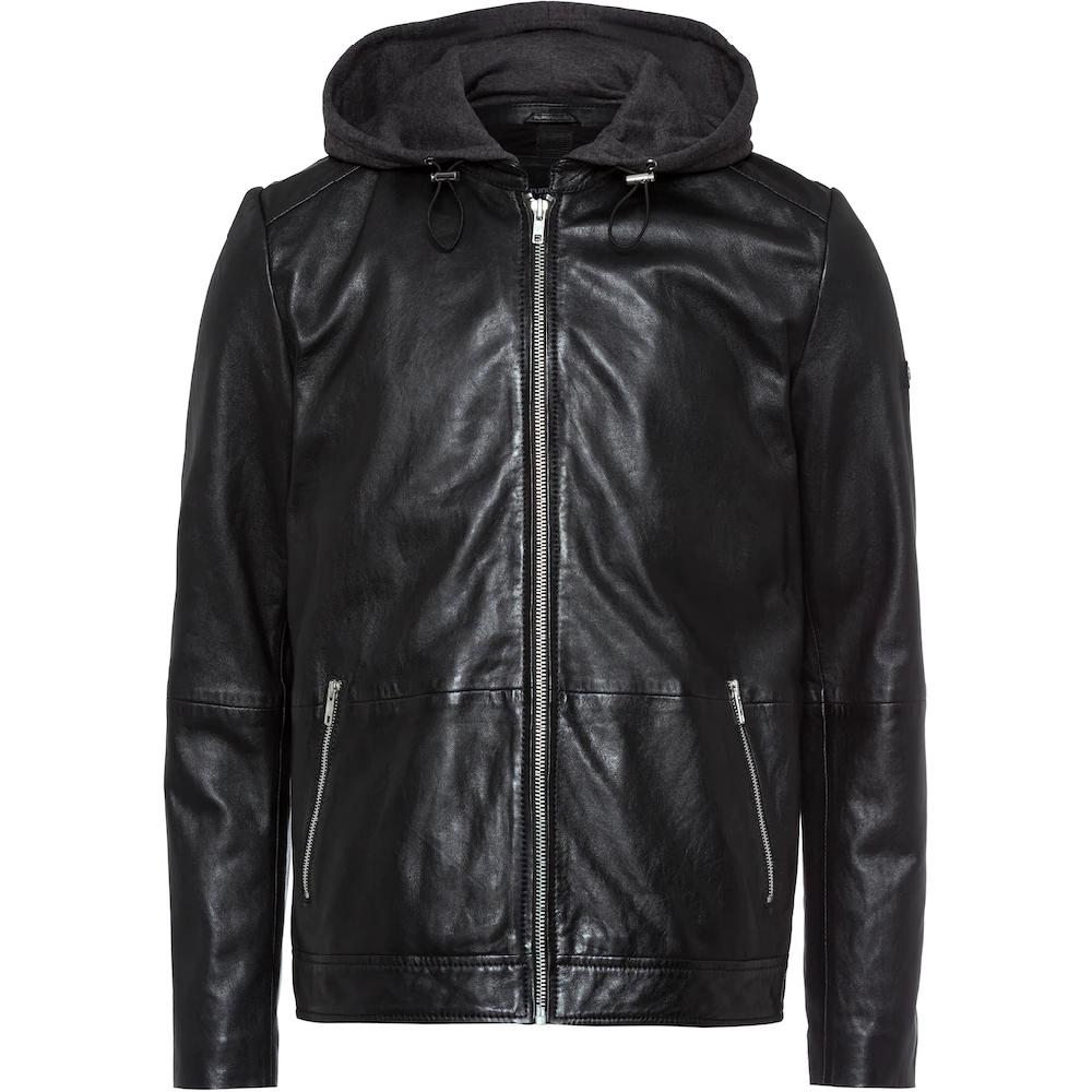 Bruno Banani Lederjacke Mit Kapuze Aus Lammnappaleder Taillierter Schnitt Mit Abnehmbarer Kapuze ▷ Für