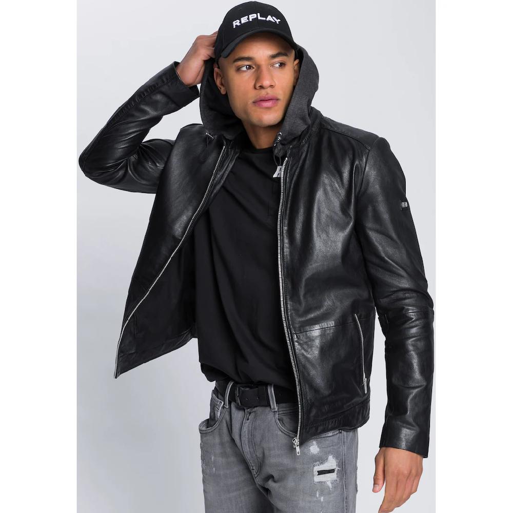 Bruno Banani Lederjacke mit Kapuze aus Lammnappaleder taillierter Schnitt mit abnehmbarer Kapuze ▷ für