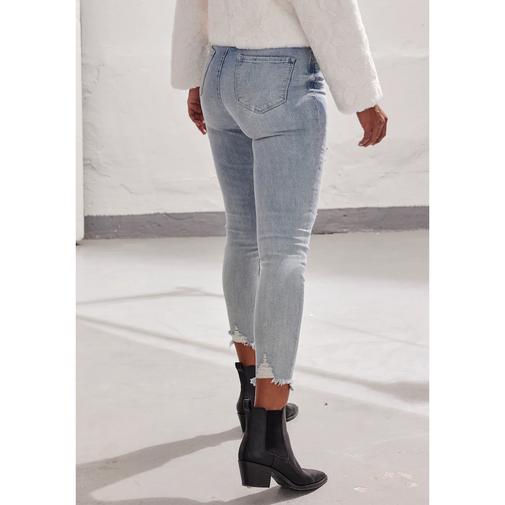 Buffalo Destroyed-Jeans Mit Ausgefranstem Beinabschluss Und Stretchanteil Schmale Passform