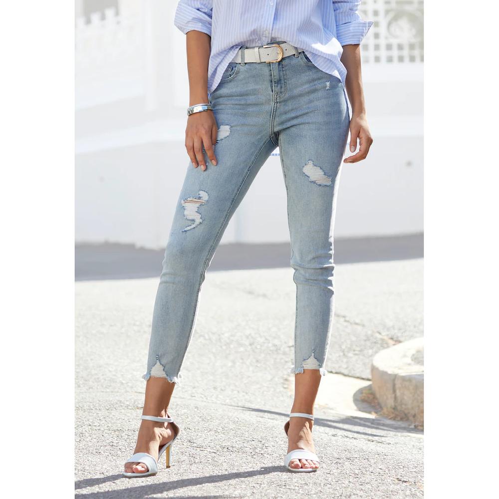 Buffalo Destroyed-Jeans mit ausgefranstem Beinabschluss und Stretchanteil schmale Passform