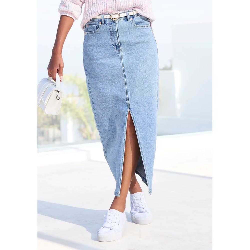 Buffalo Jeansrock in modischer Midilänge elastischer Denimrock mit Schlitz Sommerrock