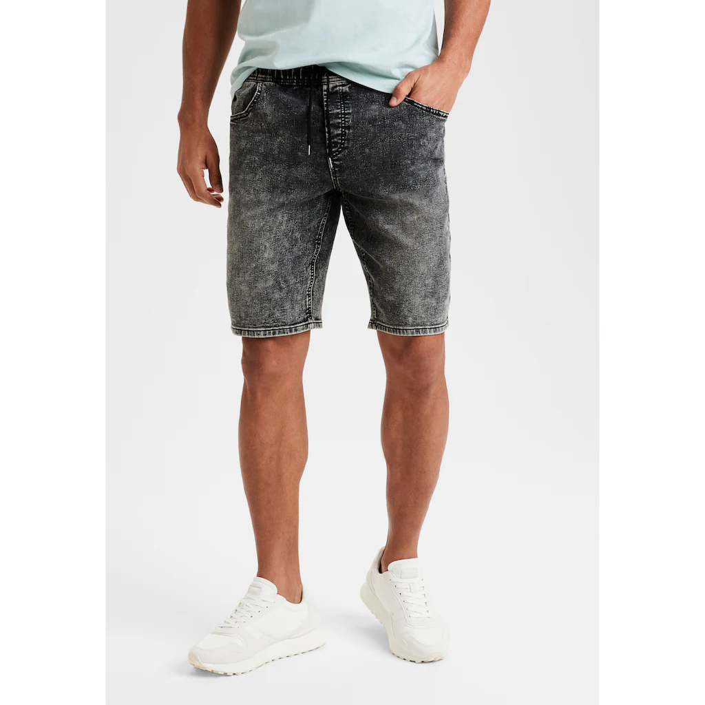 Buffalo Jeansshorts knielang elastische Schlupf-Bermuda kurze Hose in moonwashed