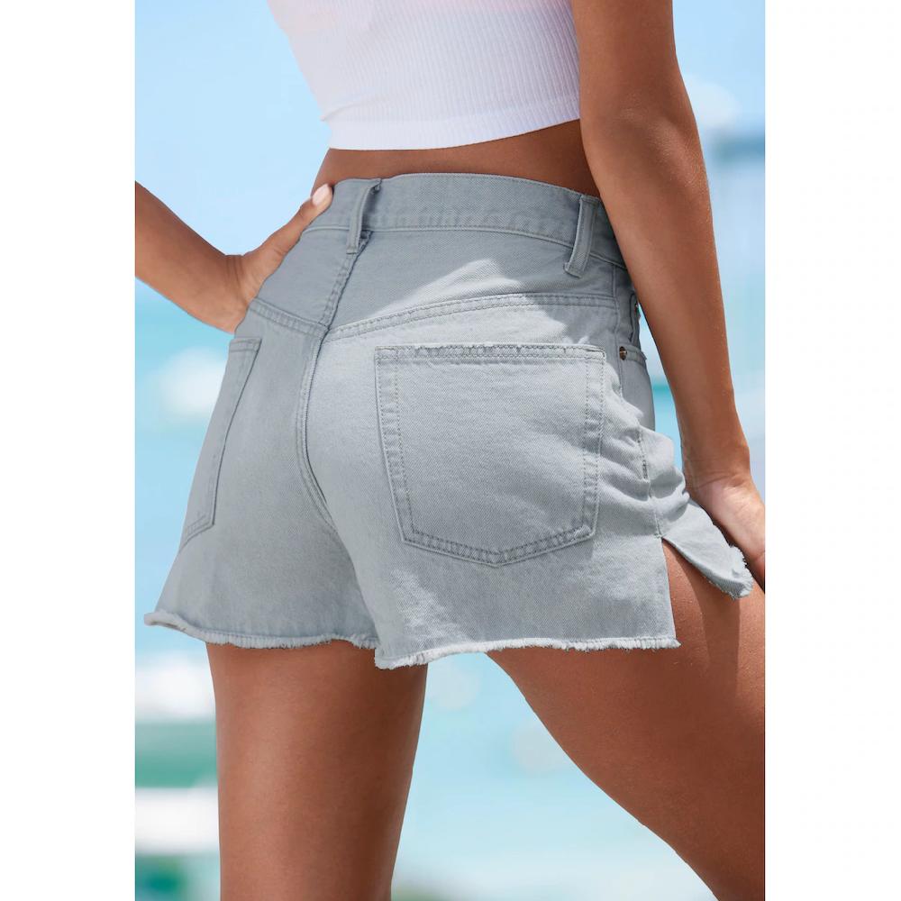 Buffalo Jeansshorts Mit Used-Effekten Seitenschlitze Kurze Hose Aus Baumwolle