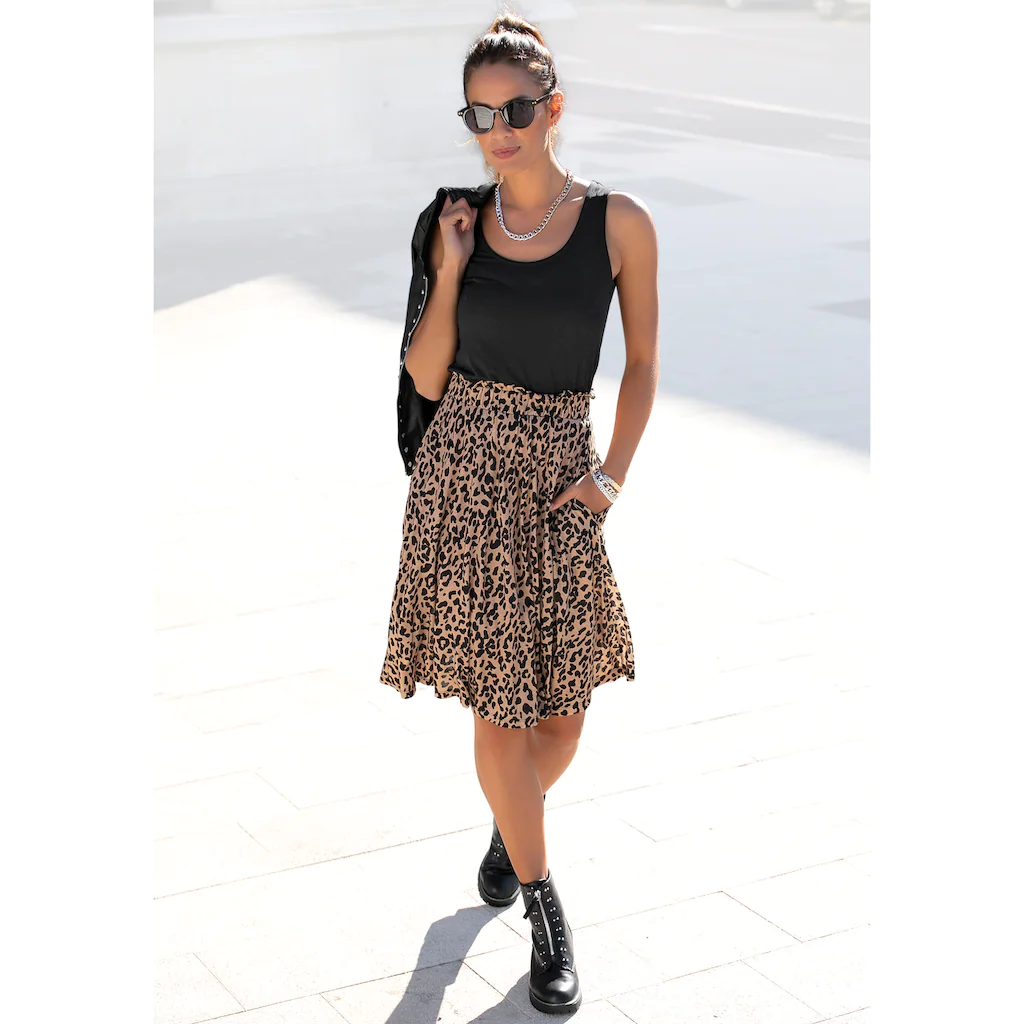 Buffalo Jerseykleid mit Paperbag-Bund und Animalprint Leokleid Sommerkleid