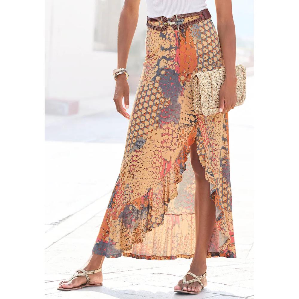 Buffalo Jerseyrock mit Animaldruck Midirock mit Volants im Vokuhila-Stil Sommerrock