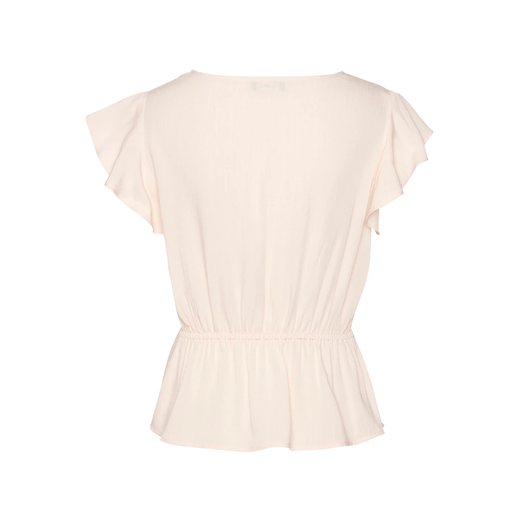 Buffalo Kurzarmbluse Mit Knöpfen In Holzoptik Sommerliche Damenbluse Mit Rüschenärmeln