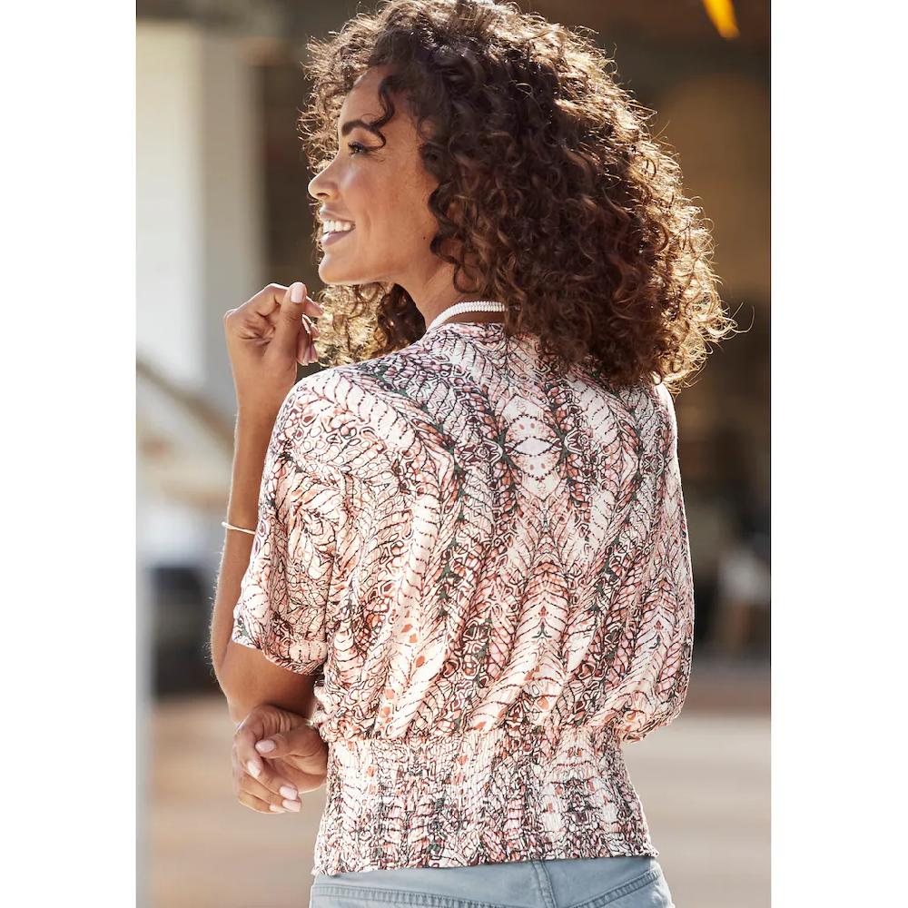 Buffalo Kurzarmshirt Mit Alloverdruck Blusenshirt Mit Leichten Volantärmeln