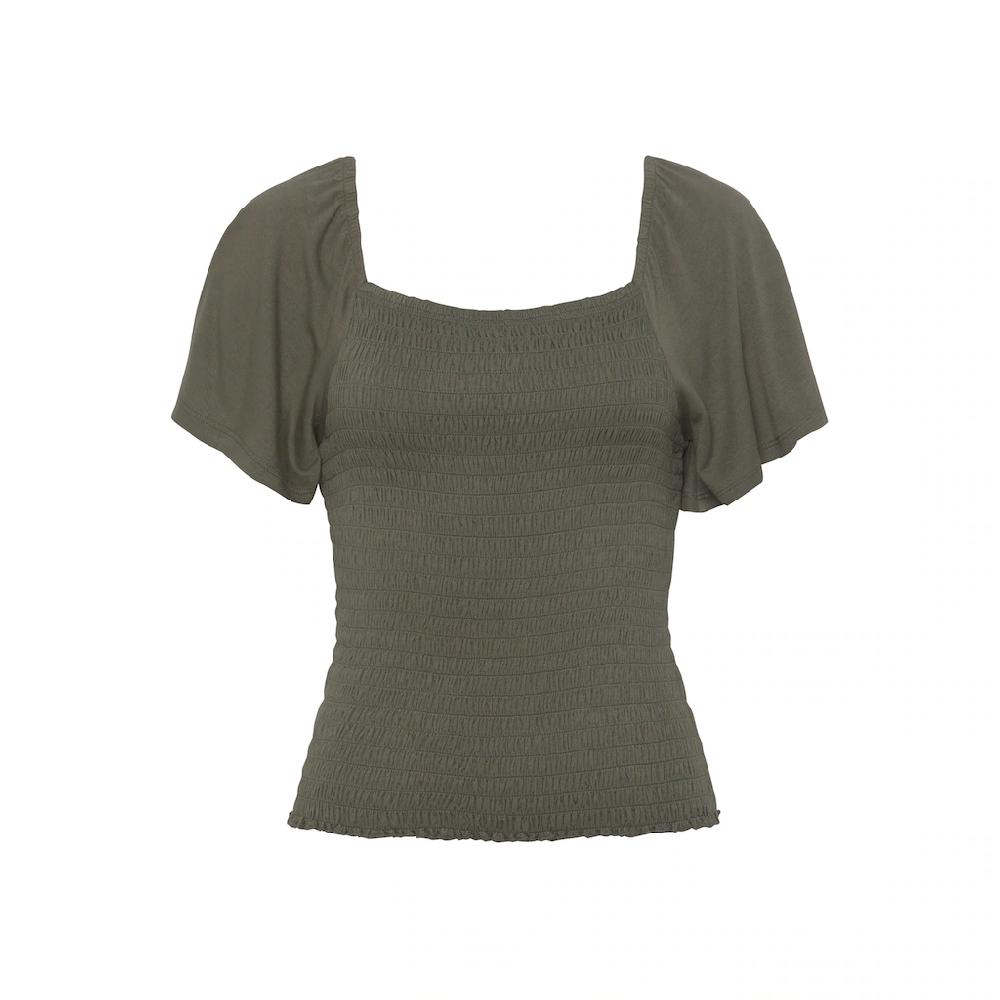 Buffalo Kurzarmshirt Mit Volantärmeln Blusenshirt Figurbetont Stretch-Qualität