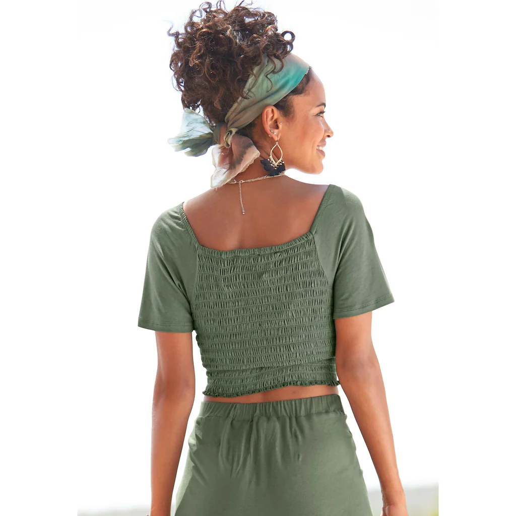 Buffalo Kurzarmshirt Mit Volantärmeln Blusenshirt Figurbetont Stretch-Qualität