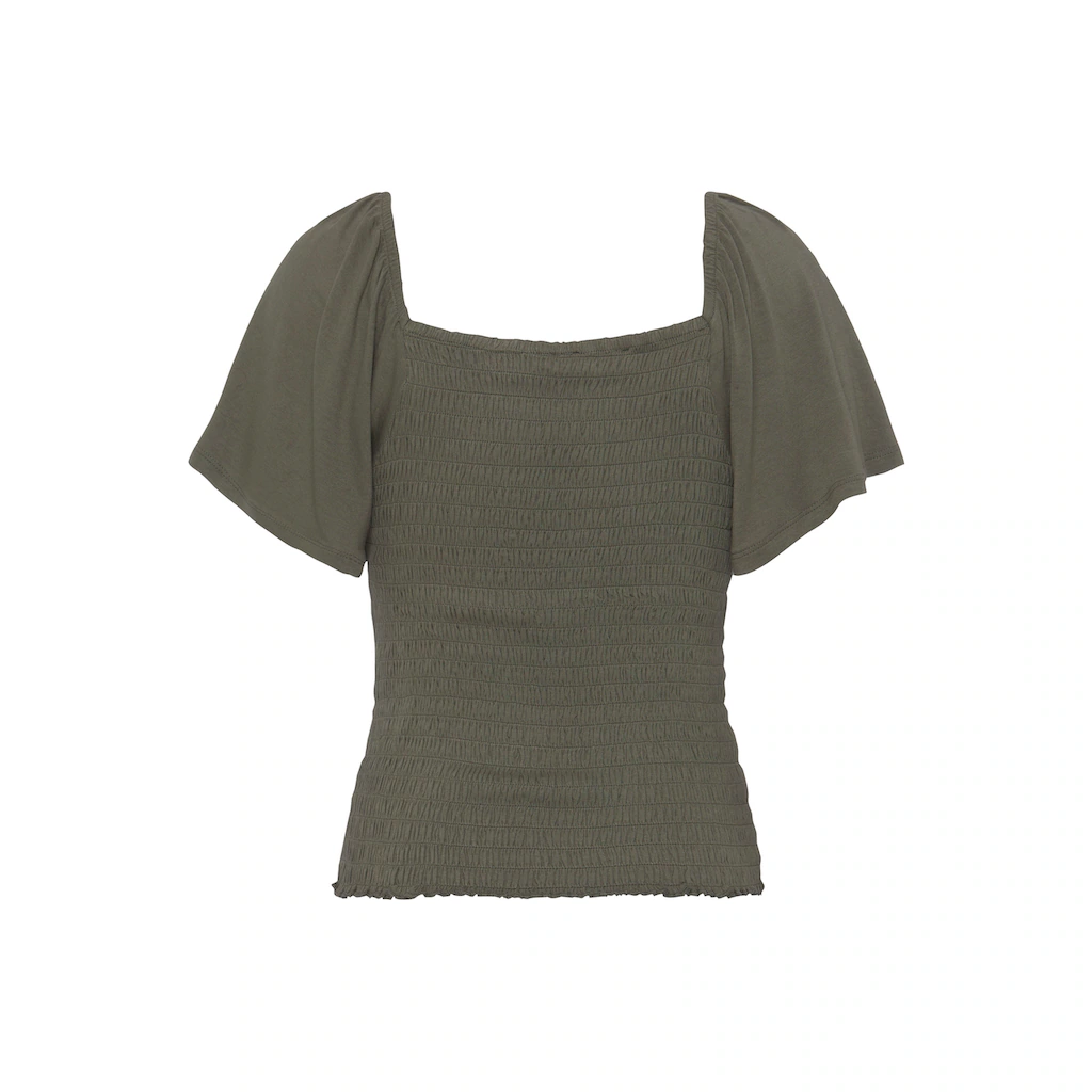 Buffalo Kurzarmshirt Mit Volantärmeln Blusenshirt Figurbetont Stretch-Qualität