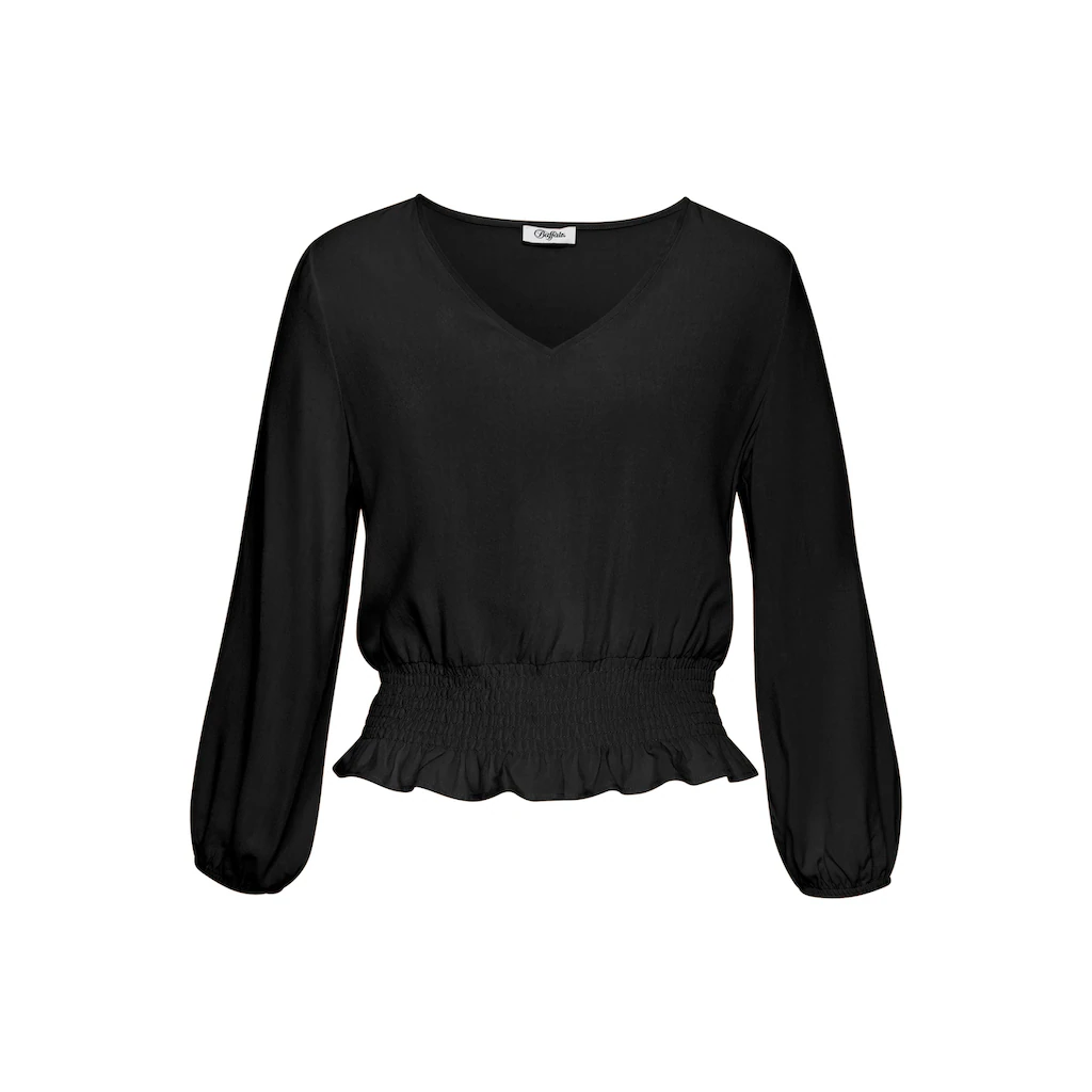 Buffalo Langarmbluse Mit Breitem Smoksaum Sommerliche Damenbluse Mit V-Ausschnitt