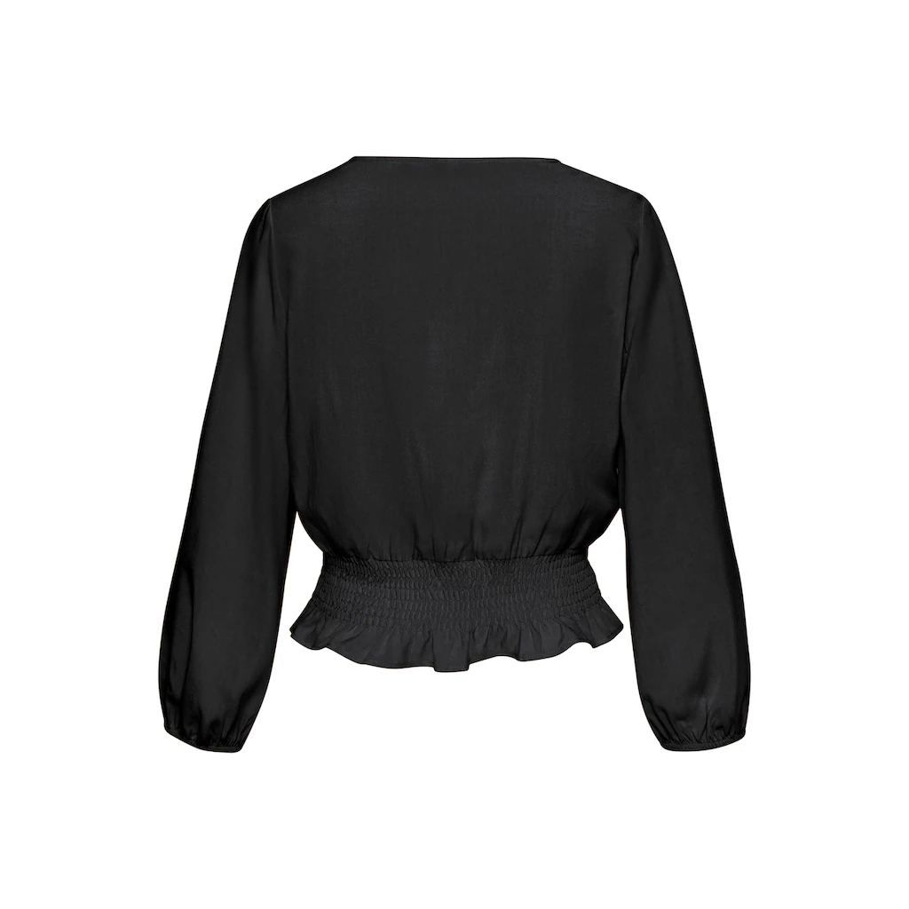 Buffalo Langarmbluse Mit Breitem Smoksaum Sommerliche Damenbluse Mit V-Ausschnitt