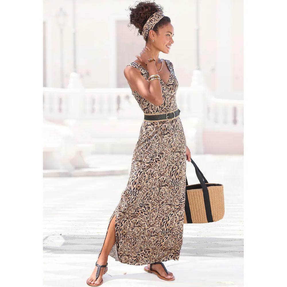 Buffalo Maxikleid mit Alloverdruck und Schlitz Sommerkleid Strandkleid