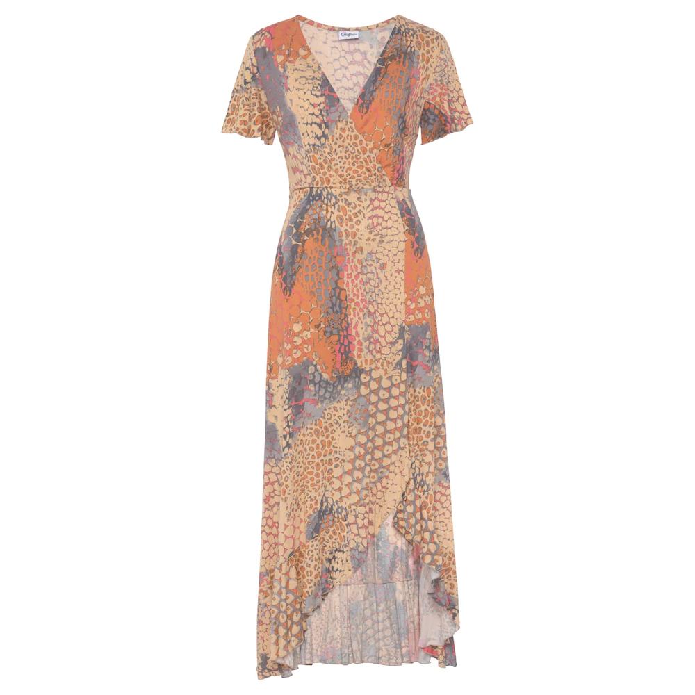 Buffalo Maxikleid Mit Animalprint Schlitz Und Volant Flügelärmel Druckkleid