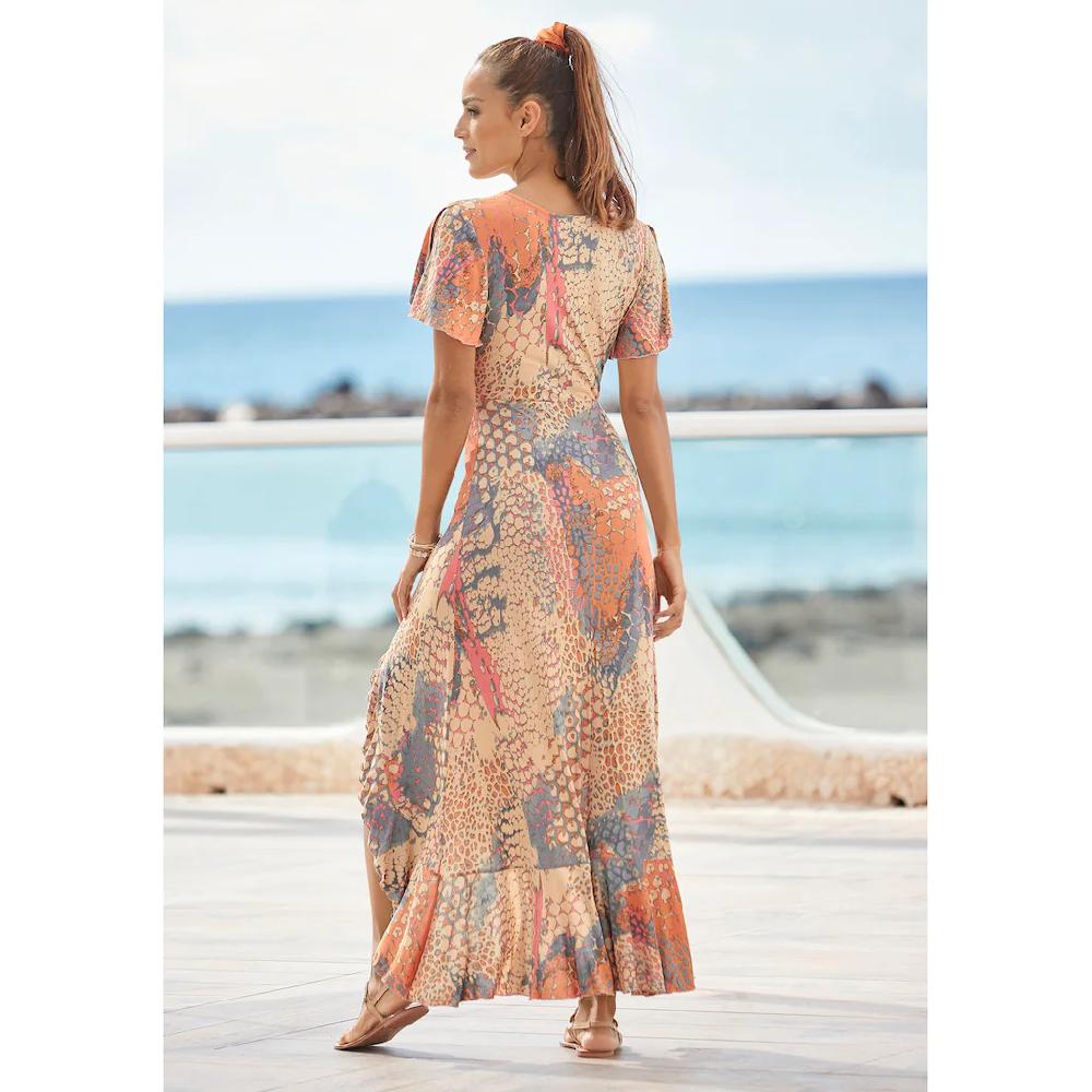 Buffalo Maxikleid Mit Animalprint Schlitz Und Volant Flügelärmel Druckkleid