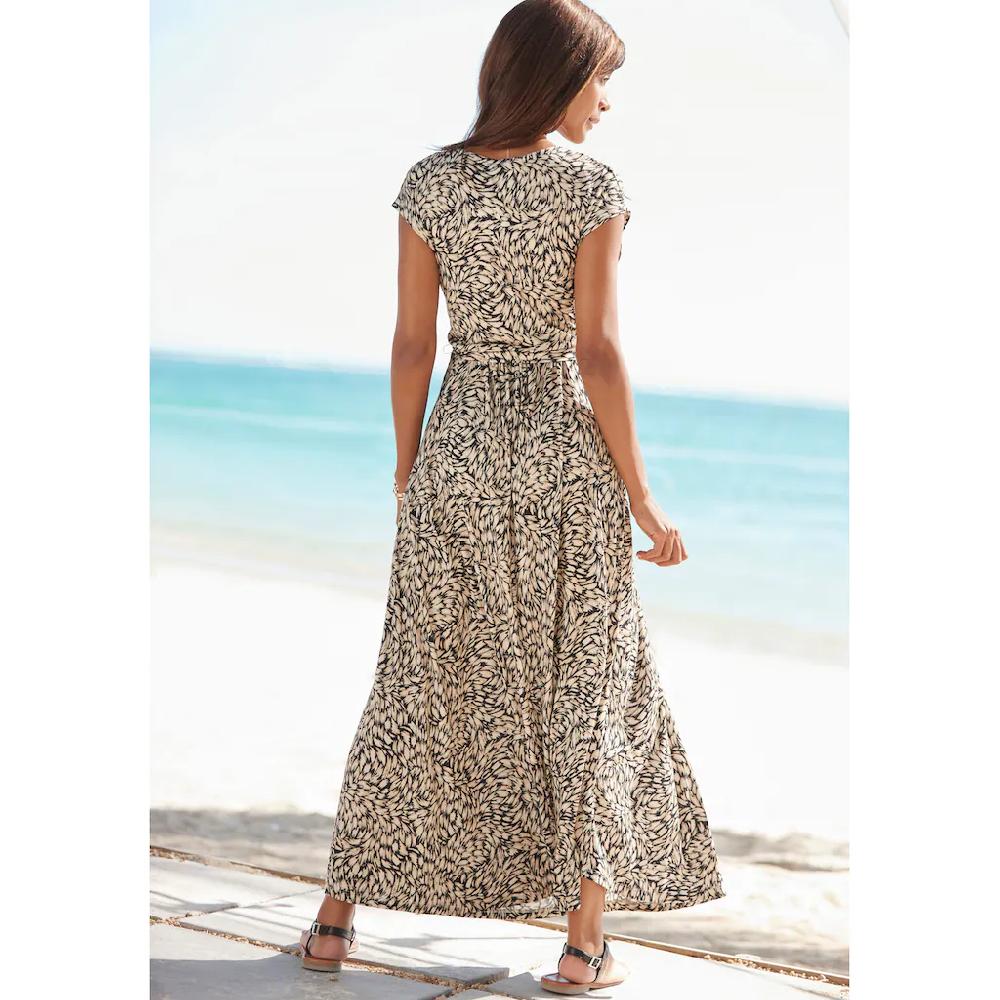 Buffalo Maxikleid (mit Bindegürtel) Mit Alloverdruck Sommerkleid Mit Taschen Strandkleid