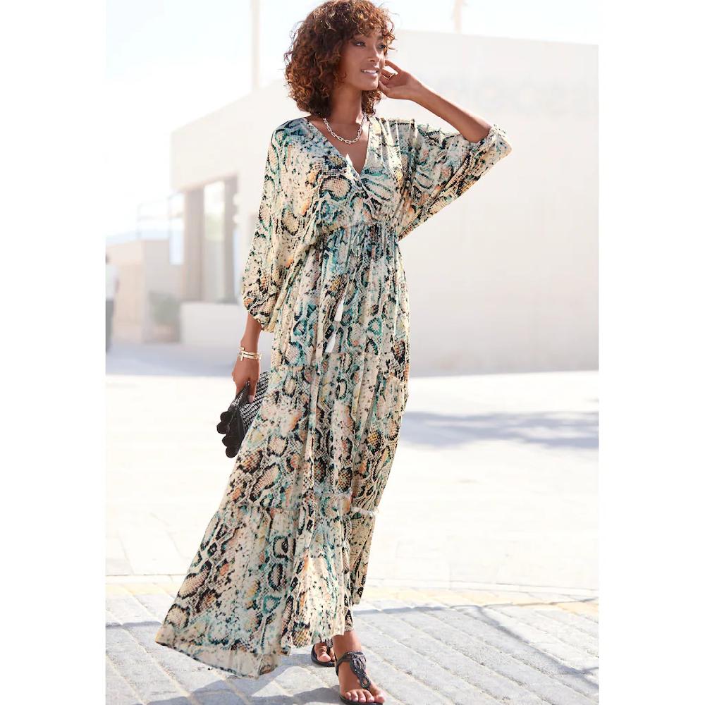 Buffalo Maxikleid mit Schlangenmuster und V-Ausschnitt Sommerkleid causal-chic