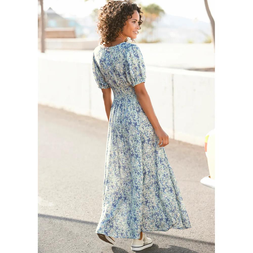 Buffalo Maxikleid Mit Zartem Blumendruck Und V-Ausschnitt Sommerkleid Strandkleid