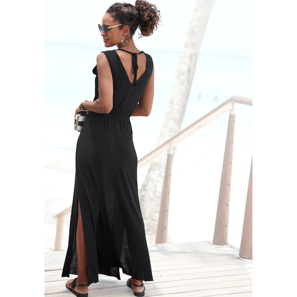 Buffalo Maxikleid mit Zierbändern und Schlitz Sommerkleid Strandkleid