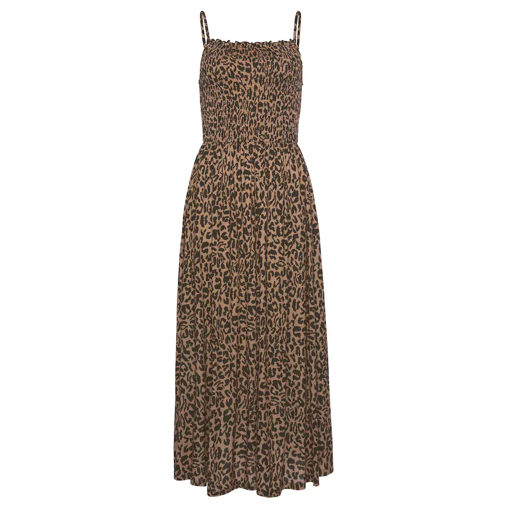 Buffalo Midikleid Mit Gesmoktem Oberteil Und Animalprint Leokleid Sommerkleid