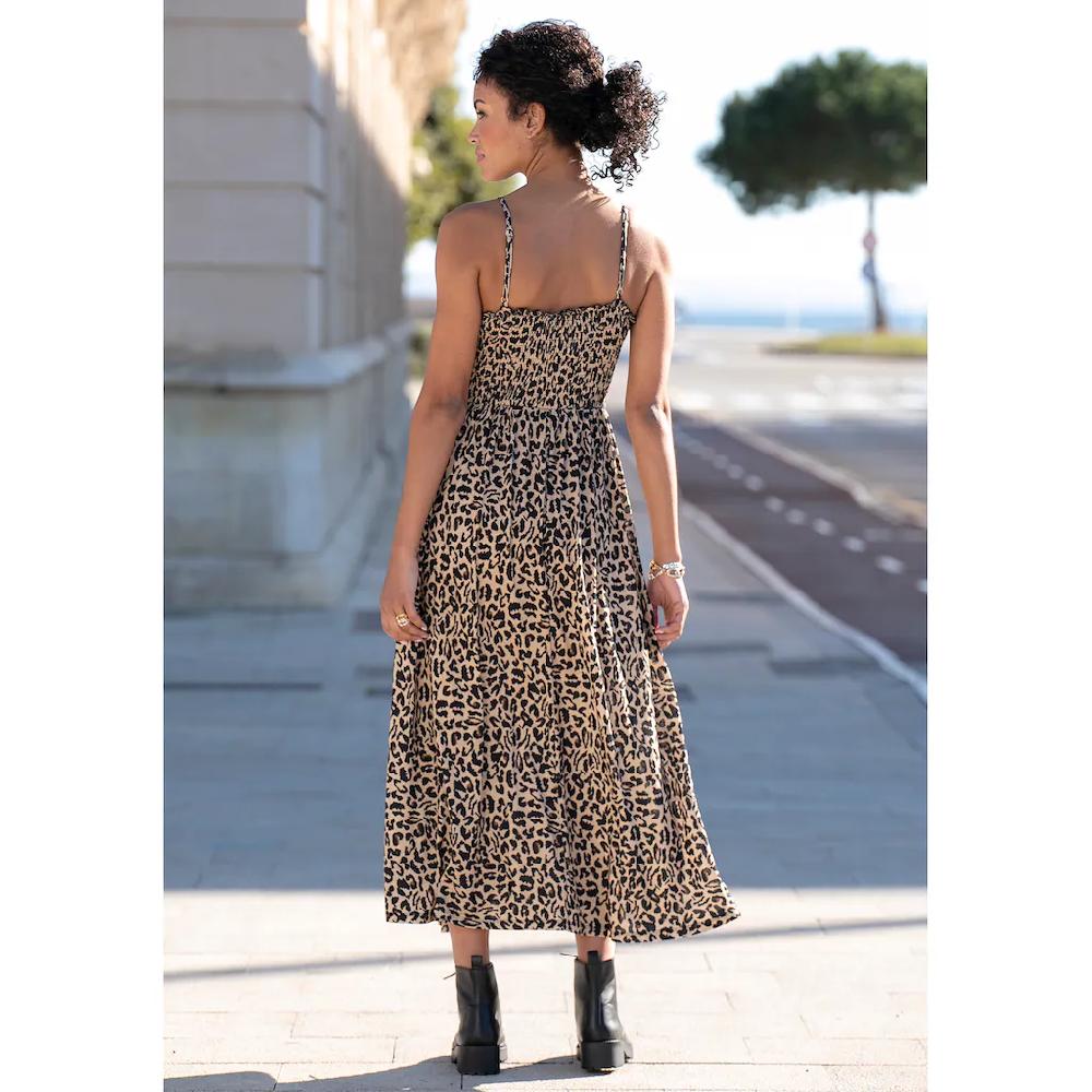 Buffalo Midikleid Mit Gesmoktem Oberteil Und Animalprint Leokleid Sommerkleid