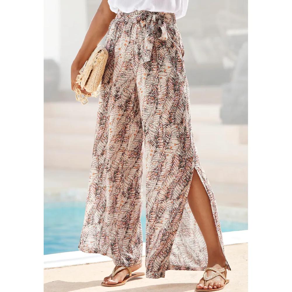 Buffalo Palazzohose (mit Bindegürtel) mit Alloverdruck seitliche Schlitze lockere Passform Sommerhose