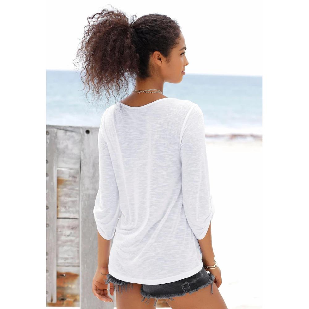 Buffalo Strandshirt Mit Stickerei Und Quasten Tunika 3/4-Arm Blusenshirt